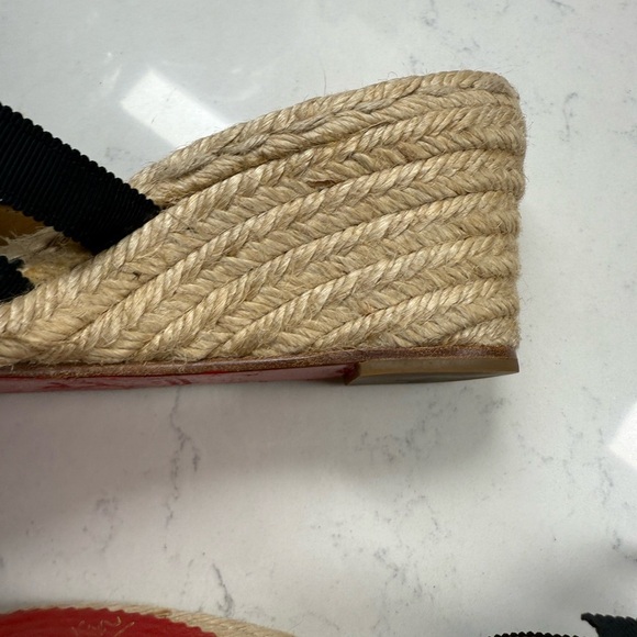 Christian Louboutin Black and Tan Wedge Sandals - Picture 8 of 13